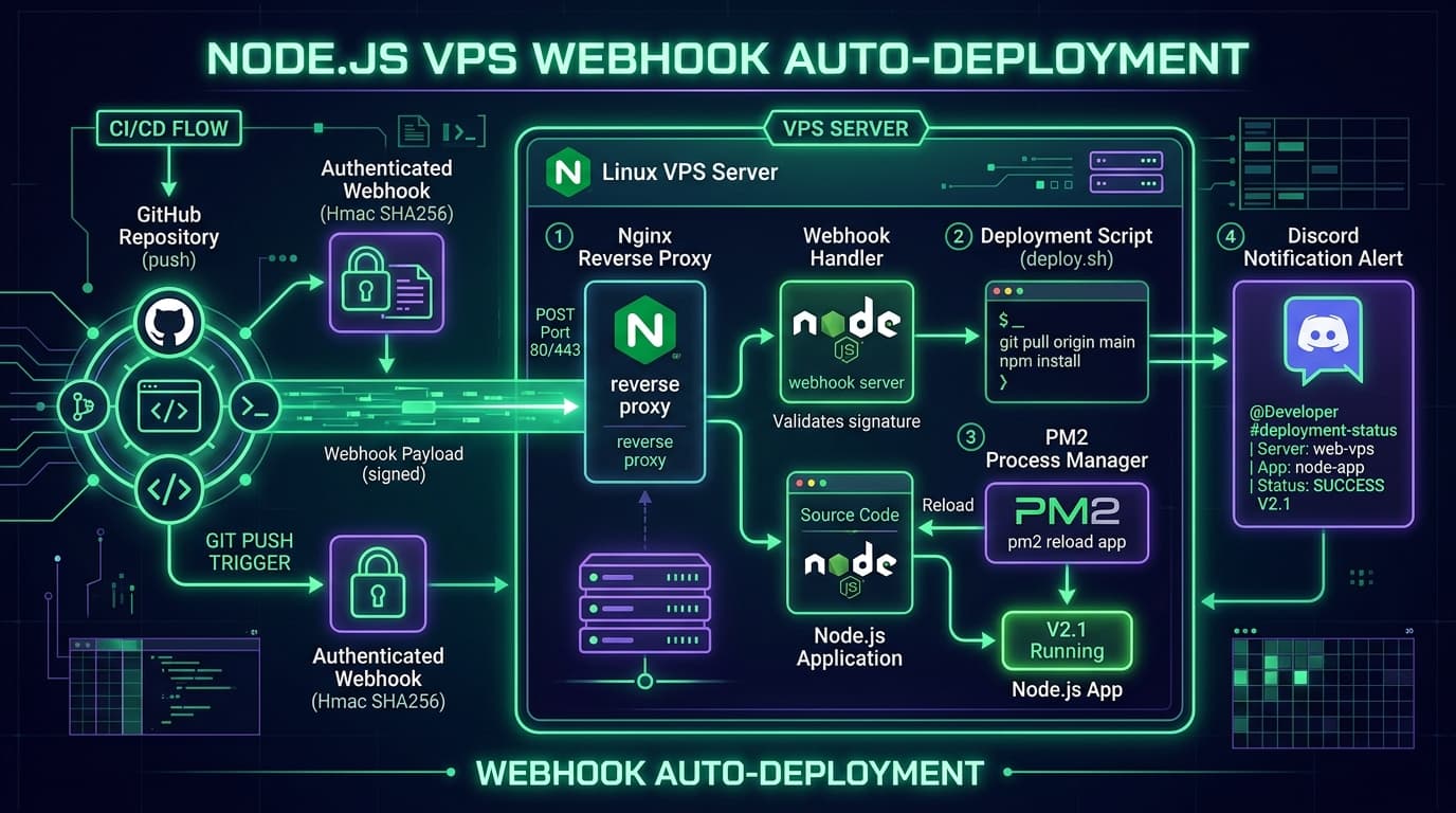 VPS Webhook Auto Deployment for Node.js with GitHub & Discord